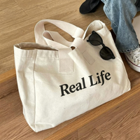 Sac fourre-tout en toile grande capacité, logo personnalisé, couleur unie, impression de lettres, sac fourre-tout en toile de coton biologique