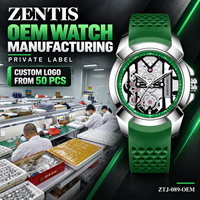 Montres de sport pour hommes avec logo personnalisé, mouvement à quartz, boîtier en acrylique de 45 mm, verre minéral, cadran à aiguilles, style sport, bracelet en silicone