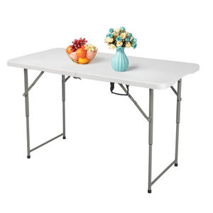 Mesa de Comedor Plegable Portátil de Plástico Blanco de 4 pies con Marco de Metal para Uso en Exteriores - Product Image 6
