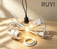 Support de lampe Ruyi E27, lampe de table, lampe sur pied, cordon avec interrupteur XL-303, prise à tête plate, plastique, garantie de 3 ans