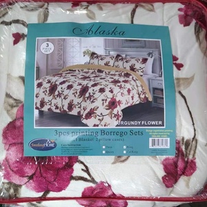 Cheap Fluffy <strong>Fleece</strong> Wedding Comforter Sets 3 PCS King Size <strong>Bedding</strong> with Floral and Plant Patterns Borrego Decorations - Product Image 3