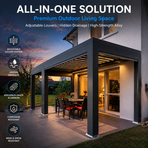 Pergola en aluminium HENLIXO pour extérieur avec <span class=keywords><strong>toit</strong></span> métallique et écran rétractable, <span class=keywords><strong>toit</strong></span> ouvrant - Product Image 6
