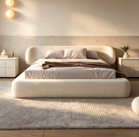 Ensemble de meubles de chambre à coucher modernes de luxe, lit d'hôtel avec pieds en bois, cadre de lit king size ou queen size en cuir capitonné, lit en bois de luxe