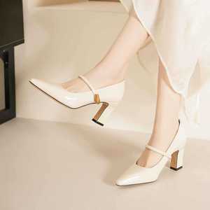 Mary Jane Pumps Pointed Toe Block <b>Heel</b> <b>Red</b> Pu Lining Single Strap Buckle Solid Med <b>Heel</b> Fashion Trend Women's Shoes - Product Image 2