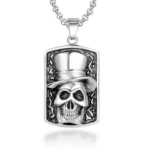 Punk 316L Stainless Steel Cow Body Halloween Hat Skull Necklace Pendant for Men