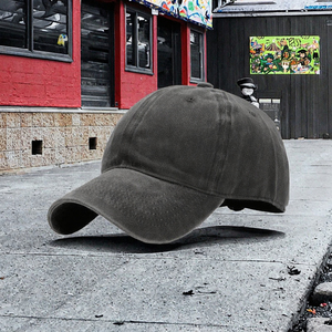 Premium Dark <b>Grey</b> Vintage Washed <b>Baseball</b> <b>Cap</b> Cotton 6 Panel Curved Brim Adjustable Dad Hat Casual Outdoor Streetwear Custom Log - Product Image 2