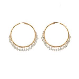 Hermosos pendientes de aro de Aguamarina con cuentas clásicas Alambre verde Envuelto Piedra preciosa Gota colgante Latón chapado en oro Diseñado a mano - Product Image 4