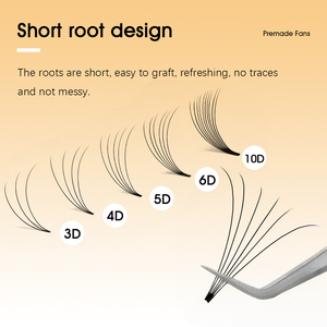 MASSCAKU 3D/4D/5D/6D Ventiladores prefabricados Extensión de pestañas de tallo corto 8-15mm Injerto rápido Pestañas de larga duración - Product Image 3