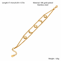 Bracelet en acier inoxydable couleur or avec breloque soleil et lune, double chaîne, bracelet céleste pour femmes et filles, bijoux