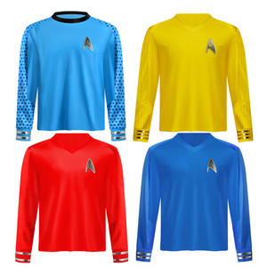 <span class=keywords><strong>Star</strong></span> Cosplay <span class=keywords><strong>Trek</strong></span> Duty Uniforme TOS Rouge Jaune Bleu Robe Cosplay Costumes Fête Halloween pour Femmes Badge Hommes Top Offre Spéciale - Product Image 3
