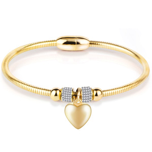 Bracelet en acier inoxydable en forme de cœur, fermoir magnétique de 3 mm avec sertissage de diamants, pour femme, bijou cadeau - Product Image 3