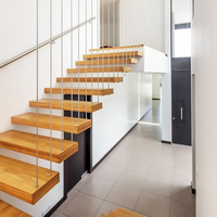 Escalier flottant professionnel en forme de I, prix abordable, marches en bois massif, poutre invisible, escalier droit intérieur