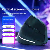 Souris verticale ergonomique rechargeable portable RGB, double mode, sans fil Bluetooth, pour ordinateur portable