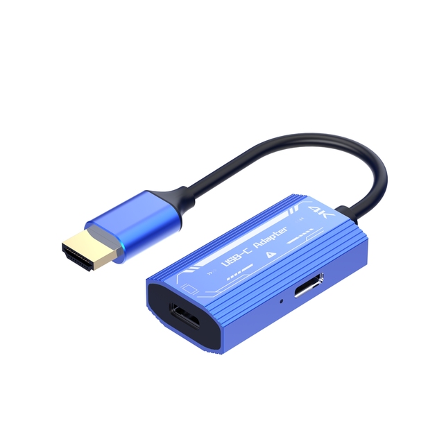4K@60Hz for to Type-C USB C Female Adapter with DV 5V Audio & Video Converter Aluminum Alloy Blue Plug-and-Play
