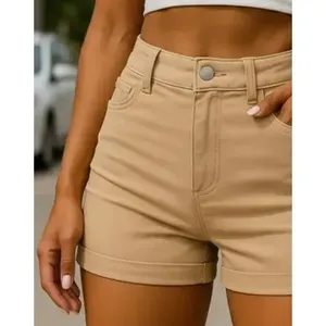 Shorts in denim elasticizzato a vita alta da donna Adrenaline, vestibilità slim, gamba dritta, casual, traspiranti. - Product Image 4