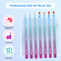 Ensemble de 7 pinceaux professionnels pour nail art à manche hexagonal bleu, haute résistance, anti-chute, avec pochette pour gel UV et manucure française
