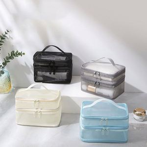 Sac de toilette transparent en maille avec logo personnalisé gratuit, facile à nettoyer, portable, durable, organiseur de cosmétiques, trousse de maquillage - Product Image 2