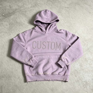 Sweat à capuche oversize pour homme 100% coton molletonné avec lettres en strass, logo personnalisé, vêtements décontractés d'automne - Product Image 4