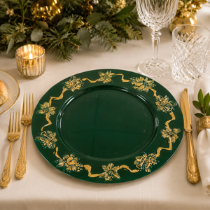 Nouvelles Assiettes de Présentation Vertes de Luxe 2026 de 13 Pouces, Durables et Réutilisables, avec Bord Doré Gaufré pour Noël, en PP, Vente en Gros - Product Image 2