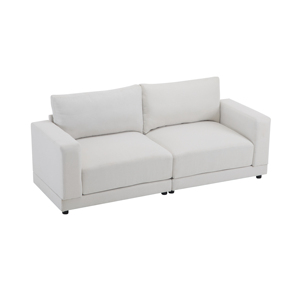 Modern Square Arm Sofa Set <b>Convertible</b> Sofa <b>Bed</b> Soft Fabric Upholstery Deep Cushions Sturdy Wooden Legs White for Living Room - Product Image 6