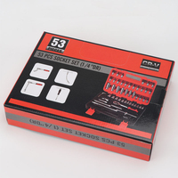 Jeu de douilles à cliquet en acier au carbone traité thermiquement OEM 53 pièces, 1/4 pouce, avec étui soufflé pour la réparation automobile