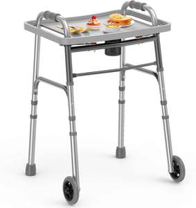 Déambulateur pliant <span class=keywords><strong>en</strong></span> alliage d'aluminium avec plateau pour personnes âgées et adultes handicapés - Équipement d'exercice léger à hauteur réglable - Product Image 1