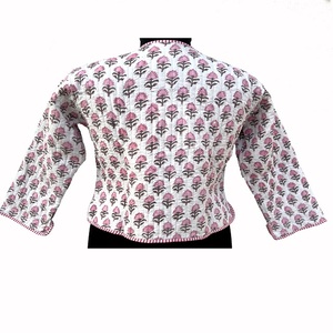 Veste en molleton de coton réversible pour femme, à motifs floraux imprimés indiens, boutonnée, courte, pour l'hiver, séchage rapide, respirante - Product Image 6