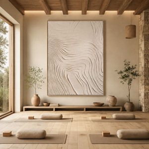 Quadro Decorativo Wabi Sabi Artigianale, 100% Tela Beige, Originale Pittura a Olio Astratta con Intonaco a Rilievo, Grande Dimensione, Arte da Parete per Interni - Product Image 3