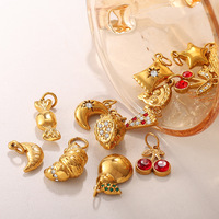 18K verguld waterdicht roestvrijstalen vintage schakels 3D vorm fruit thee collectie bedels hangers DIY ketting armband