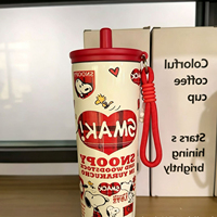 Gobelet isotherme Snoopys en acier inoxydable 304 avec paille et sangle de transport, grande capacité, pour eau froide et café