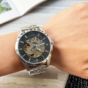 Montre mécanique de luxe pour homme en acier inoxydable de haute qualité, avec calendrier, cadran à aiguilles, design simple, pour usage professionnel, style Patek. - Product Image 1