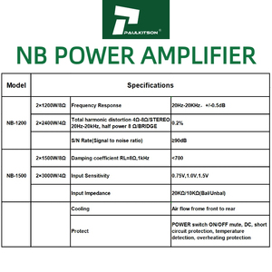 Paulkitson NB1500 Class TD Dual Channel High Power 2x1500W Stereo/Mono Subwoofer Amplifier Professional High SNR 4/8 Ohm Metal - Product Image 6