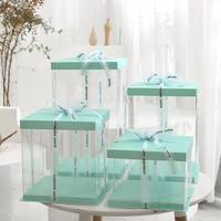 Boîte à gâteau carrée transparente en PET haute avec couvercle pour mariage