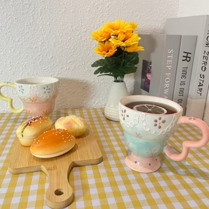 Nordic Style Hand-Painted Embossed <b>Ceramic</b> Goblet Mug with Polka Dots Porcelain <b>Cup</b> for Coffee Milk Oatmeal Business Gifts - Product Image 3