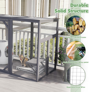 Recinto Exterior para Gatos de 5 a 7 Gatos, Catio de Madera con Puerta con Cerradura, 3 Plataformas, Resistente a la Intemperie, Ecológico - Product Image 6