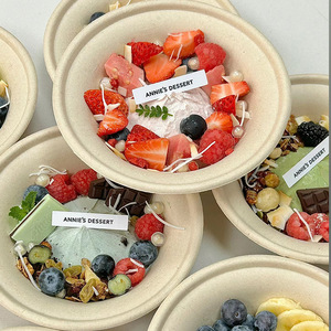 Tazón desechable de pulpa de papel redondo, biodegradable, para fiestas, ensaladas de frutas, yogur, comida para llevar - Product Image 2