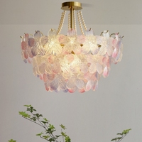 Lustre moderne en verre floral avec perles LED pour la décoration de la chambre à coucher, du salon et du bureau