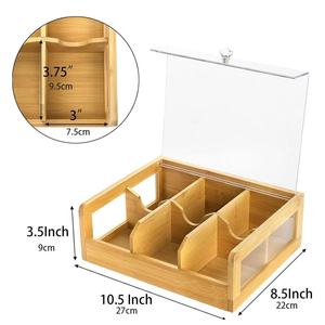 Bamboo Wood Tea Bag Storage Box With Compartments Flip Top Lid <b>Kitchen</b> Seasoning Holder Rectangle Shape - Product Image 5