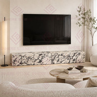 Table TV en marbre Calacatta Viola personnalisée, meubles de salon nordiques, designs de meubles TV en pierre naturelle, table TV moderne en marbre