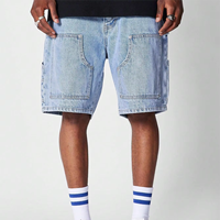ZY-Short cargo décontracté en coton délavé bleu, logo personnalisé brodé, coupe ample unie, charpentier, jean, jorts baggy pour hommes