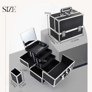 Portable <b>Makeup</b> Train Case with 4 Foldable Trays & Detachable Brush Holder Large Cosmetic <b>Box</b> Nail Storage Organizer with Mirror - Product Image 6