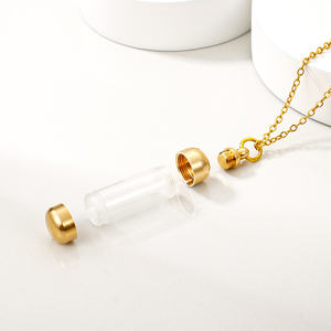 Collar con Colgante de Urna Funeraria Personalizada y Moderna, Tipo Botella de Perfume, Abrible, de Acero Inoxidable Chapado en Oro, Recuerdo Conmemorativo - Product Image 3