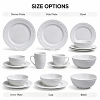Service de vaisselle en porcelaine blanche à bord ondulé gaufré, durable et élégant, assiettes, bols, tasses pour la maison, le restaurant et les mariages