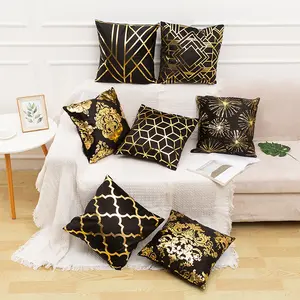 JIUANG Textiles 45*45cm Golden Pillow Covers Gilding Sofa Embrace Pillow Case Gold Foil Velvet Geometric Cushion Cover