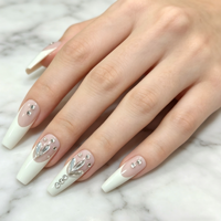 Faux Ongles Réutilisables en Gros, Personnalisés, Style French Manucure Longue Cercueil, à Coller, avec Strass, en ABS, OEM ODM, Marque Privée