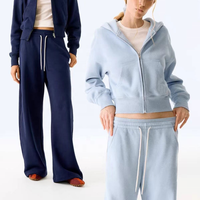 Ensemble de survêtement 2 pièces pour femme, personnalisé, uni, avec sweat à capuche court zippé, en coton French Terry brodé, style décontracté et ample