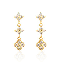 Boucles d'oreilles clous en argent sterling 925 plaqué or 18 carats de luxe avec zircone, motif fleur trèfle, pour femme