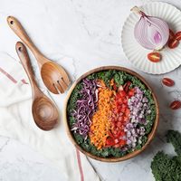 Ensemble de saladiers et ustensiles de cuisine en bois d'acacia, bols à mélanger les légumes, fourchette et cuillère à dîner, ustensiles de cuisine