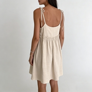 <span class=keywords><strong>Abito</strong></span> <span class=keywords><strong>in</strong></span> <span class=keywords><strong>Lino</strong></span> <span class=keywords><strong>Beige</strong></span> Personalizzato per Donne con Spalline Annodate, Stile Boho Casual per Vacanze Estive <span class=keywords><strong>in</strong></span> Spiaggia - Product Image 3