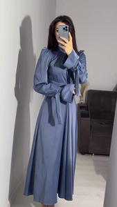 2024 Hoge Hals Avondjurken Lange Mouw Satijnen Prom Dress Formele Feestjurk Voor Vrouwen - Product Image 4